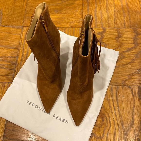 Veronica Beard Shoes - Veronica Beard Nyomi Fringed Suede Heeled Booties 7M